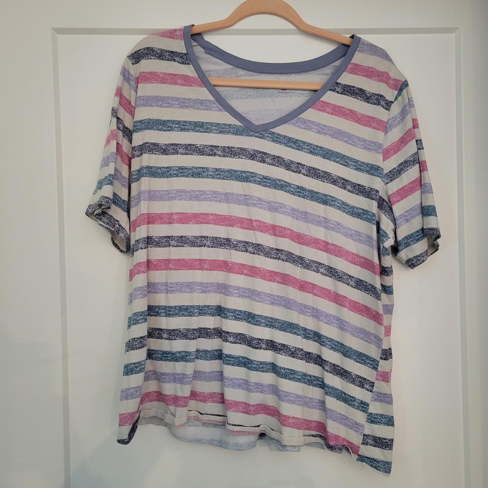 Lane Bryant Multicolor Striped Short Sleeve Tee